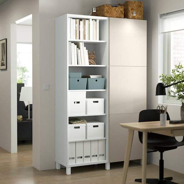 BESTÅ - Storage combination with doors, white/Lappviken/Stubbarp light grey-beige, 120x42x202 cm - best price from Maltashopper.com 49421693