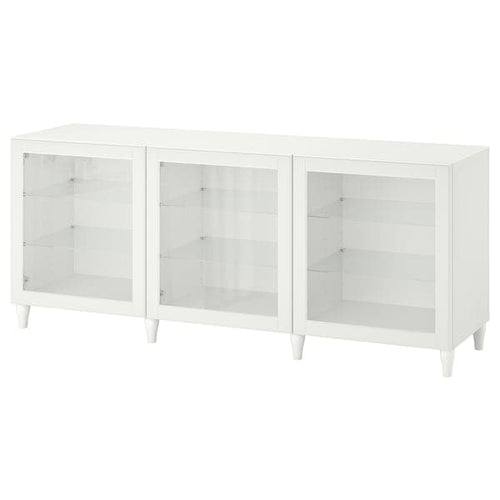 BESTÅ - Storage combination with doors, white/Ostvik/Kabbarp white clear glass, 180x42x74 cm