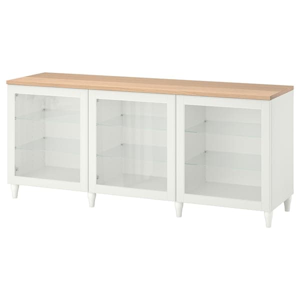 BESTÅ - Storage combination with doors, white/Ostvik/Kabbarp white clear glass, 180x42x76 cm - best price from Maltashopper.com 19387756