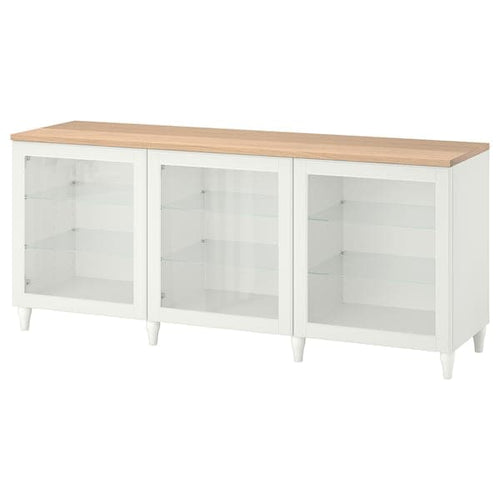 BESTÅ - Storage combination with doors, white/Ostvik/Kabbarp white clear glass, 180x42x76 cm