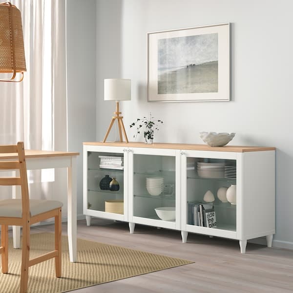 Ikea BESTÅ - Storage combination with doors, white/Ostvik/Kabbarp white clear glass, 180x42x76 cm