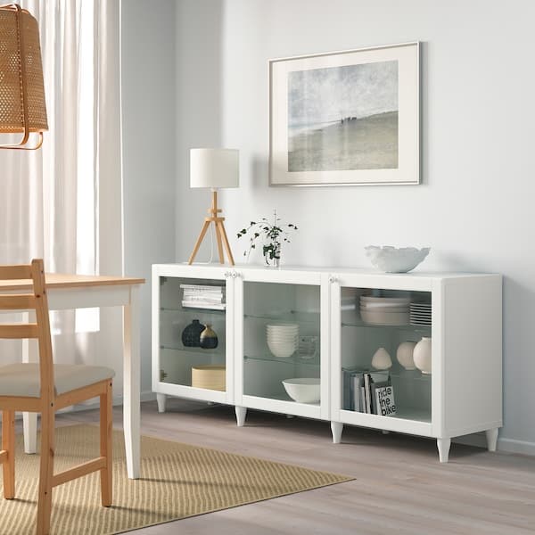 Ikea BESTÅ - Storage combination with doors, white/Ostvik/Kabbarp white clear glass, 180x42x74 cm