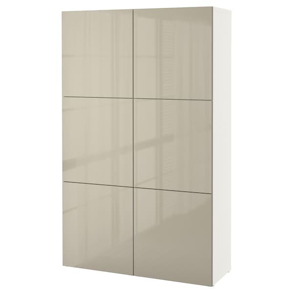 BESTÅ Mobile with doors - white/Selsviken glossy/beige 120x40x192 cm , 120x42x193 cm