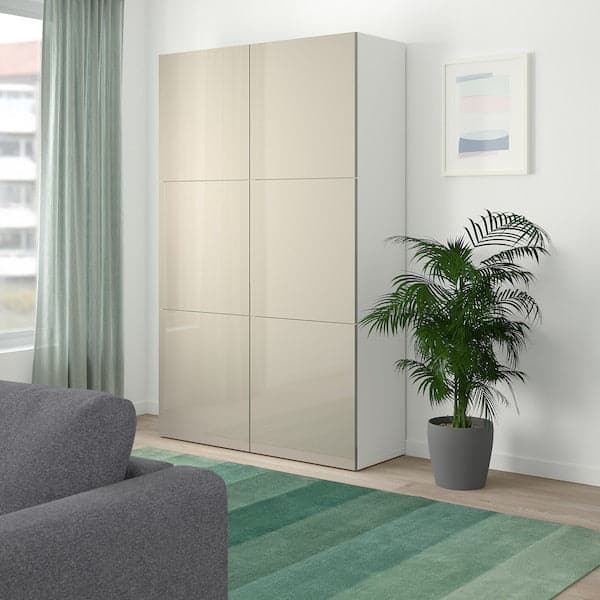 BESTÅ Mobile with doors - white/Selsviken glossy/beige 120x40x192 cm , 120x42x193 cm - best price from Maltashopper.com 19057794