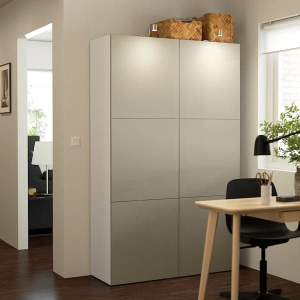Ikea BESTÅ Mobile with doors - white/Selsviken glossy/beige 120x40x192 cm , 120x42x193 cm