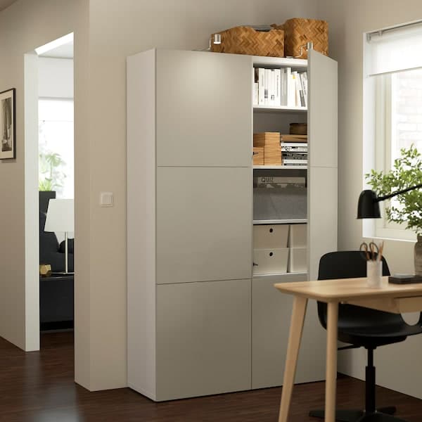 Ikea BESTÅ Mobile with doors - white/Selsviken glossy/beige 120x40x192 cm , 120x42x193 cm
