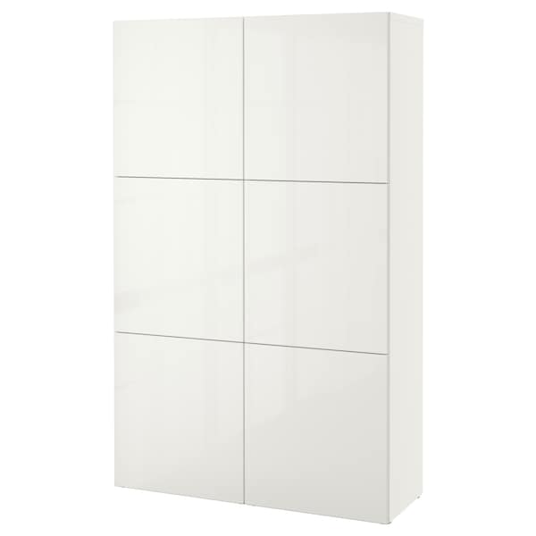 BESTÅ - Storage combination with doors, white/Selsviken high-gloss/white, 120x42x193 cm - best price from Maltashopper.com 19057529