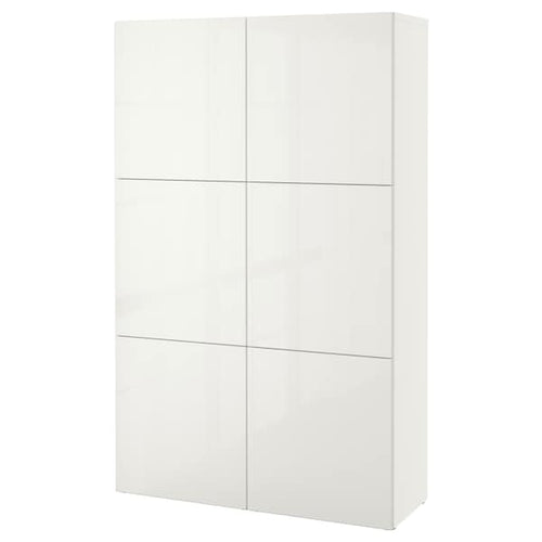 BESTÅ - Storage combination with doors, white/Selsviken high-gloss/white, 120x42x193 cm