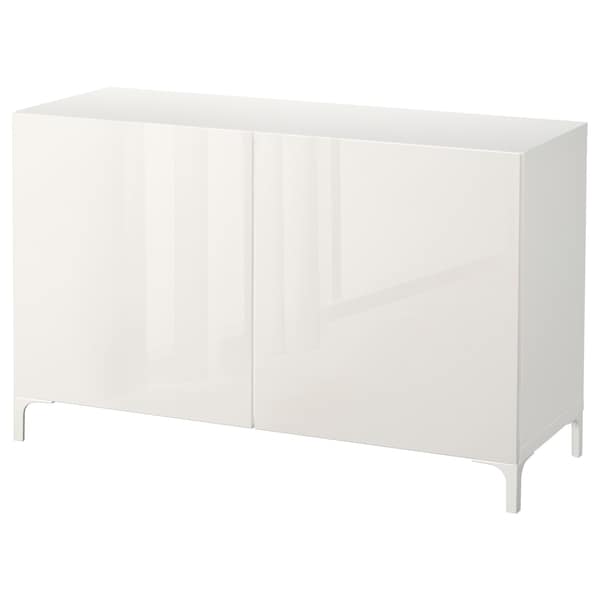 BESTÅ - Storage combination with doors, white/Selsviken high-gloss/white, 120x42x74 cm - best price from Maltashopper.com 59209837