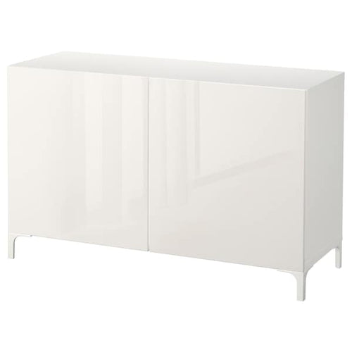 BESTÅ - Storage combination with doors, white/Selsviken high-gloss/white, 120x42x74 cm