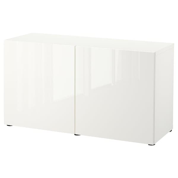 BESTÅ - Storage combination with doors, white/Selsviken high-gloss/white, 120x42x65 cm - best price from Maltashopper.com 19324599