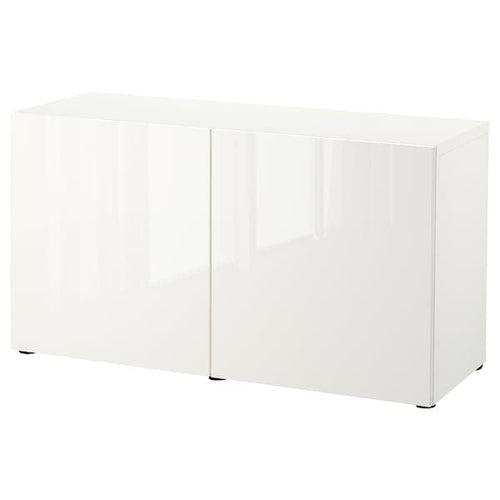 BESTÅ - Storage combination with doors, white/Selsviken high-gloss/white, 120x42x65 cm
