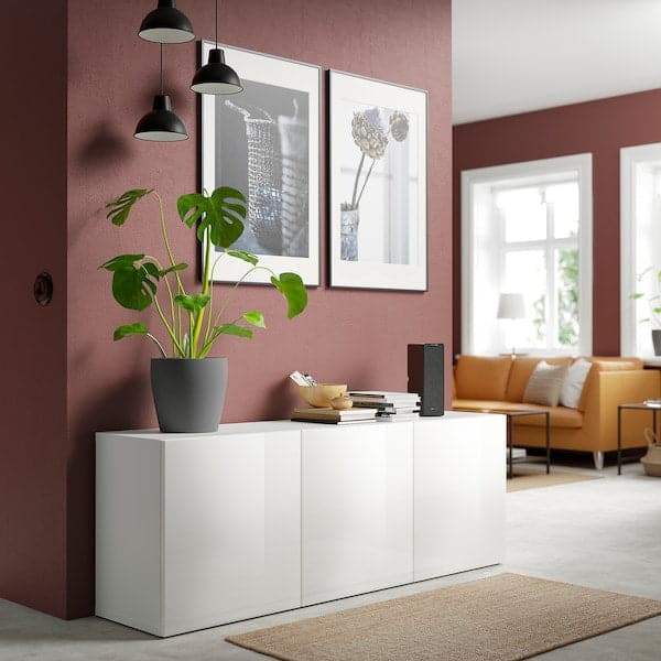 Ikea BESTÅ - Storage combination with doors, white/Selsviken high-gloss/white, 180x42x65 cm