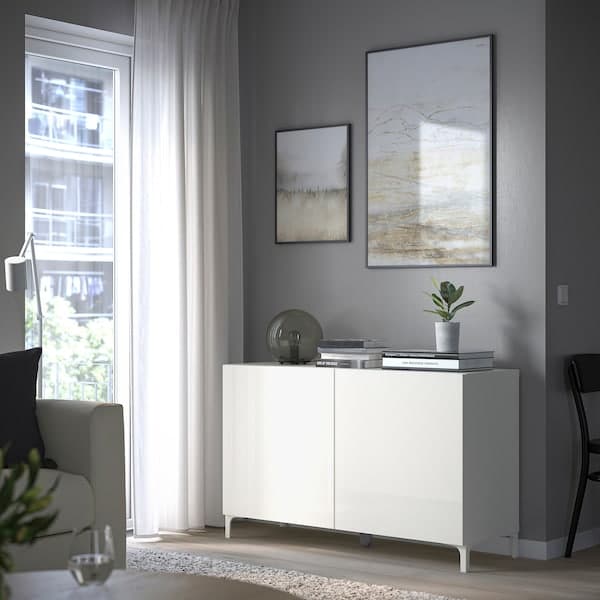 BESTÅ - Storage combination with doors, white/Selsviken high-gloss/white, 120x42x74 cm - best price from Maltashopper.com 59209837