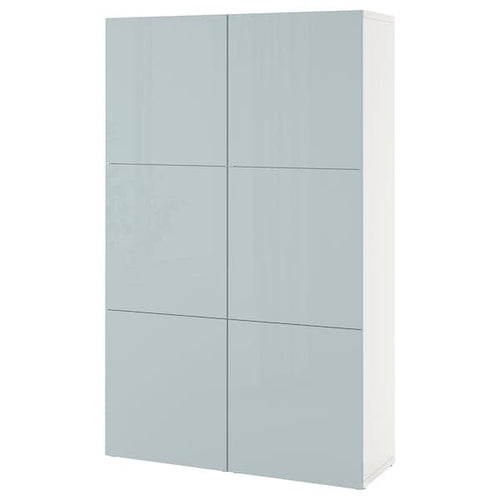 BESTÅ - Storage combination with doors, white Selsviken/high-gloss light grey-blue, 120x42x193 cm