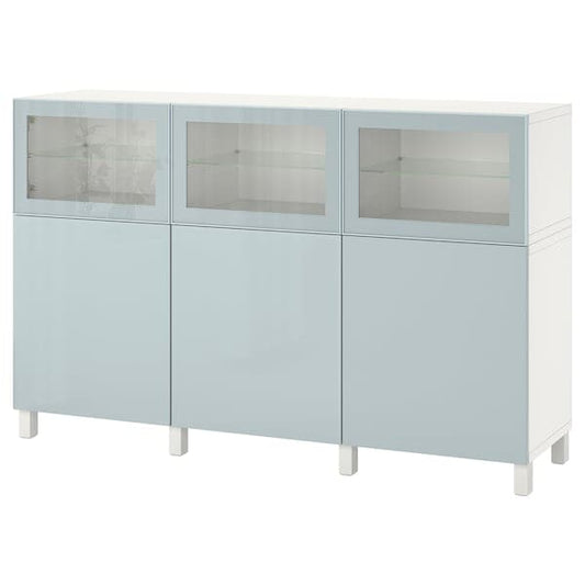 BESTÅ - Storage combination with doors, white Selsviken/high-gloss light grey-blue, 180x42x112 cm - best price from Maltashopper.com 59421452