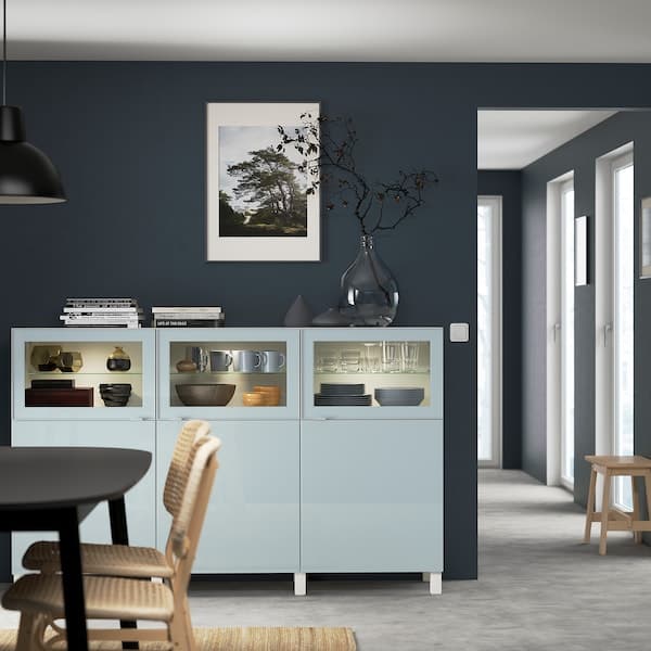 BESTÅ - Storage combination with doors, white Selsviken/high-gloss light grey-blue, 180x42x112 cm - best price from Maltashopper.com 59421452