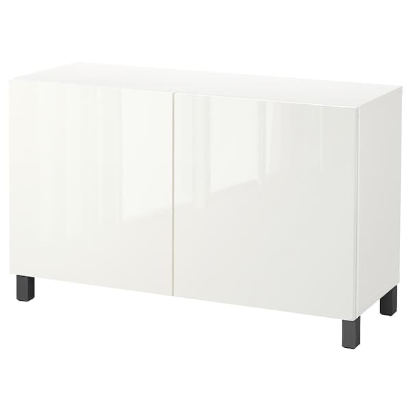 BESTÅ - Storage combination with doors, white/Selsviken/Stubbarp dark grey, 120x40x74 cm - best price from Maltashopper.com 99424397