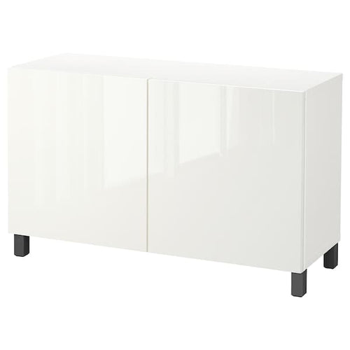 BESTÅ - Storage combination with doors, white/Selsviken/Stubbarp dark grey, 120x40x74 cm