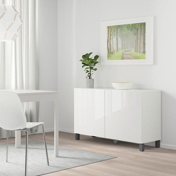 BESTÅ - Storage combination with doors, white/Selsviken/Stubbarp dark grey, 120x40x74 cm - best price from Maltashopper.com 99424397