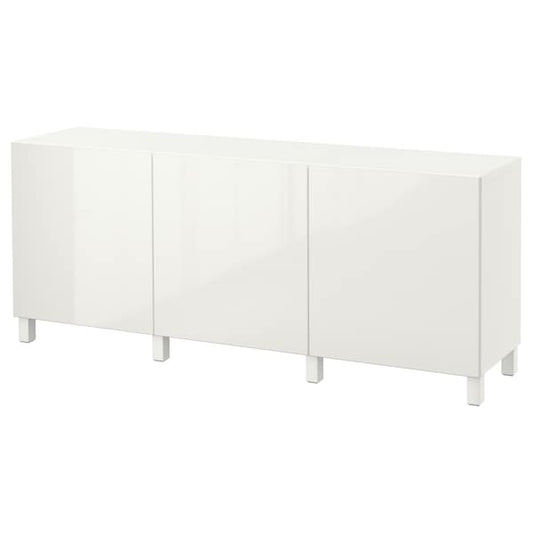 BESTÅ - Storage combination with doors, white/Selsviken/Stubbarp high-gloss/white, 180x42x74 cm - best price from Maltashopper.com 89139819