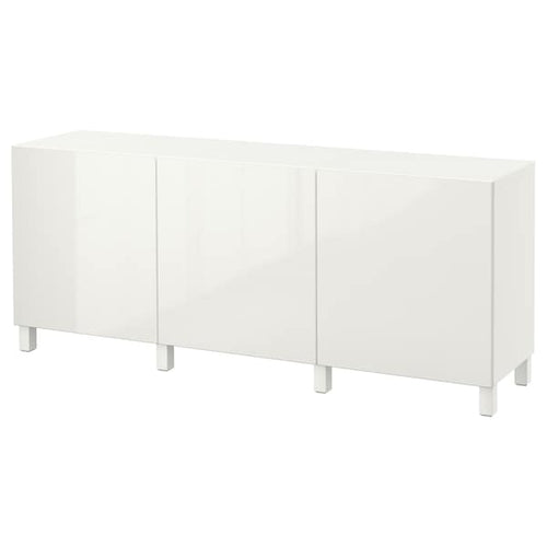 BESTÅ - Storage combination with doors, white/Selsviken/Stubbarp high-gloss/white, 180x42x74 cm