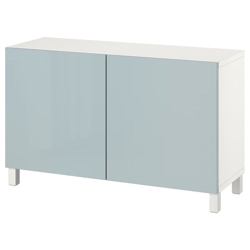 BESTÅ - Storage combination with doors, white Selsviken/Stubbarp/high-gloss light grey-blue, 120x42x74 cm