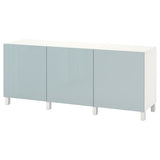BESTÅ storage combination with doors, white Selsviken/Stubbarp/high-gloss light grey-blue, 180x42x74 cm