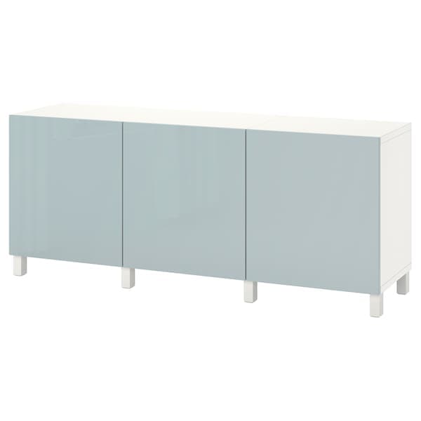 BESTÅ - Storage combination with doors, white Selsviken/Stubbarp/high-gloss light grey-blue, 180x42x74 cm - best price from Maltashopper.com 09421732