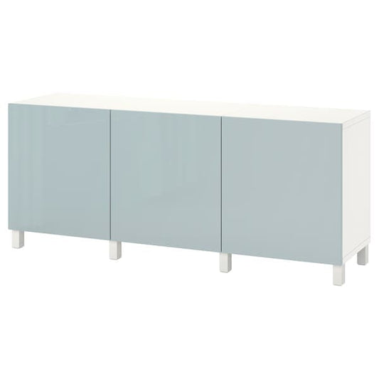 BESTÅ - Storage combination with doors, white Selsviken/Stubbarp/high-gloss light grey-blue, 180x42x74 cm - best price from Maltashopper.com 09421732
