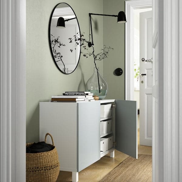 Ikea BESTÅ - Storage combination with doors, white Selsviken/Stubbarp/high-gloss light grey-blue, 120x42x74 cm