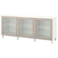 BESTÅ - Storage combination with doors, white Sindvik/Stubbarp/light grey-beige clear glass, 180x42x74 cm - best price from Maltashopper.com 69421767