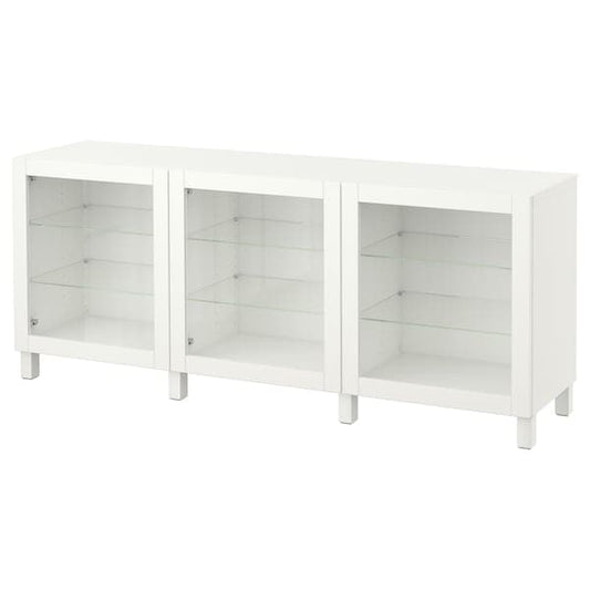 Ikea BESTÅ - Storage combination with doors, white/Sindvik/Stubbarp white clear glass, 180x42x74 cm