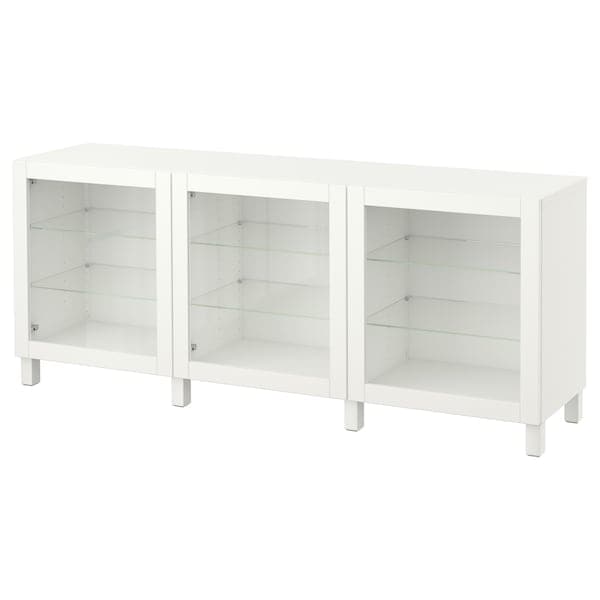 Ikea BESTÅ - Storage combination with doors, white/Sindvik/Stubbarp white clear glass, 180x42x74 cm