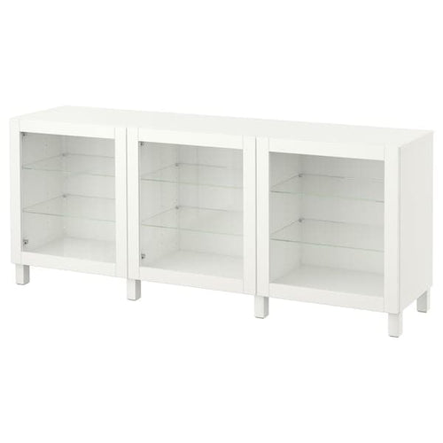 BESTÅ - Storage combination with doors, white/Sindvik/Stubbarp white clear glass, 180x42x74 cm