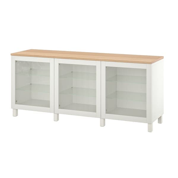 BESTÅ - Storage combination with doors, white/Sindvik/Stubbarp white clear glass, 180x42x76 cm