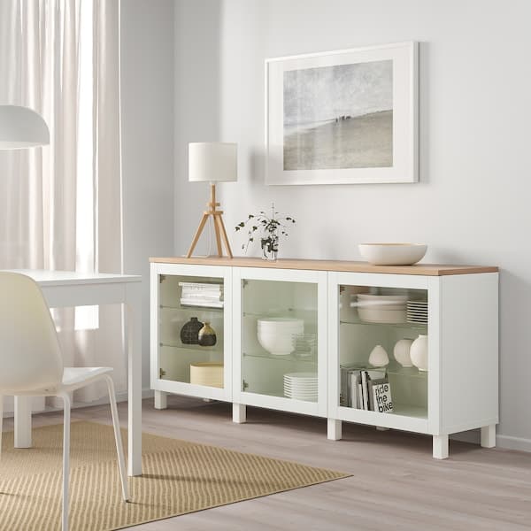 Ikea BESTÅ - Storage combination with doors, white/Sindvik/Stubbarp white clear glass, 180x42x76 cm