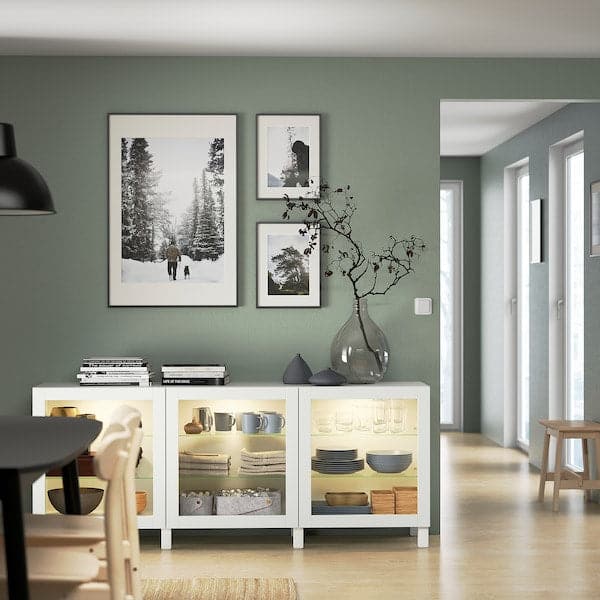 Ikea BESTÅ - Storage combination with doors, white/Sindvik/Stubbarp white clear glass, 180x42x74 cm