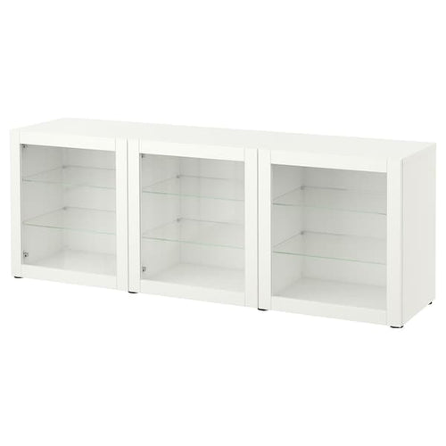 BESTÅ - Storage combination with doors, white/Sindvik white clear glass, 180x42x65 cm
