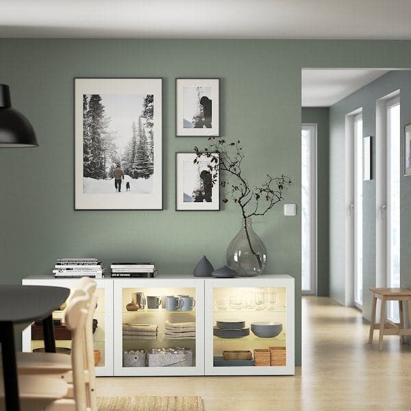 Ikea BESTÅ - Storage combination with doors, white/Sindvik white clear glass, 180x42x65 cm
