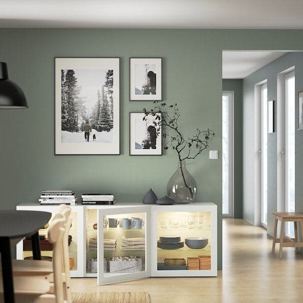 Ikea BESTÅ - Storage combination with doors, white/Sindvik white clear glass, 180x42x65 cm