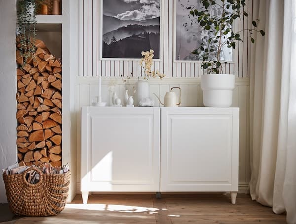 Ikea BESTÅ - Storage combination with doors, white/Smeviken/Kabbarp white, 120x42x74 cm