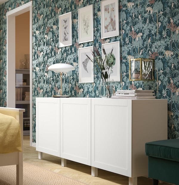 Ikea BESTÅ - Storage combination with doors, white/Smeviken/Kabbarp white, 180x42x74 cm
