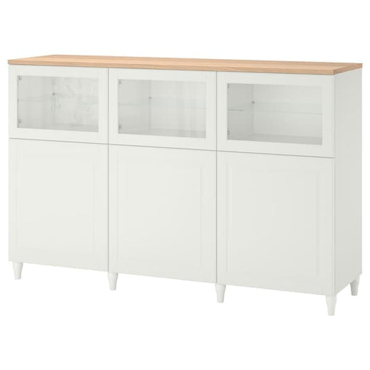 BESTÅ - Storage combination with doors, white/Smeviken/Kabbarp white clear glass, 180x42x114 cm - best price from Maltashopper.com 29387770