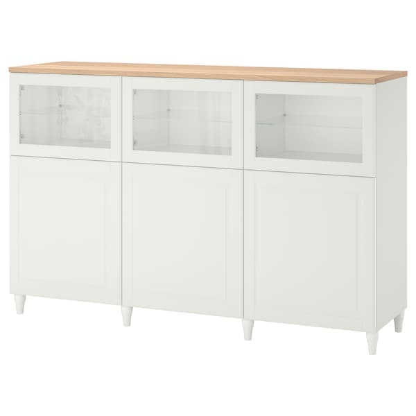 BESTÅ - Storage combination with doors, white/Smeviken/Kabbarp white clear glass, 180x42x114 cm