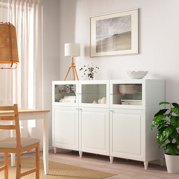 BESTÅ - Storage combination with doors, white/Smeviken/Kabbarp white clear glass, 180x42x112 cm - best price from Maltashopper.com 29384347