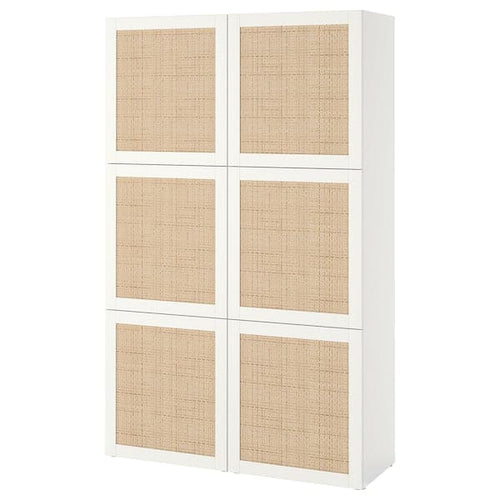 BESTÅ - Storage combination with doors, white Studsviken/white woven poplar, 120x42x193 cm