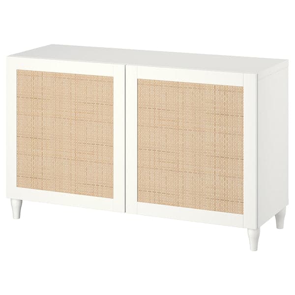 BESTÅ - Storage combination with doors, white Studsviken/Kabbarp/white woven poplar, 120x42x74 cm - best price from Maltashopper.com 29421444