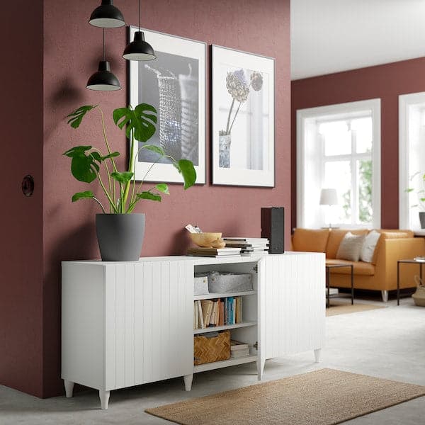 Ikea BESTÅ - Storage combination with doors, white/Sutterviken/Kabbarp white, 180x42x74 cm