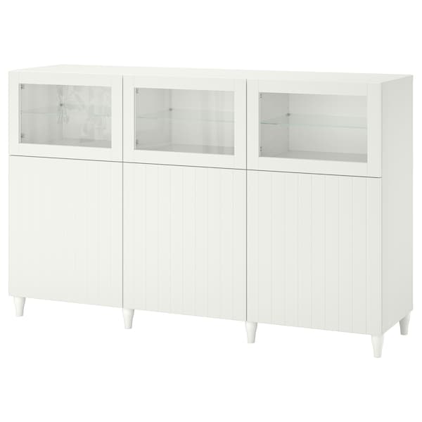 BESTÅ - Storage combination with doors, white/Sutterviken/Kabbarp white clear glass, 180x42x112 cm